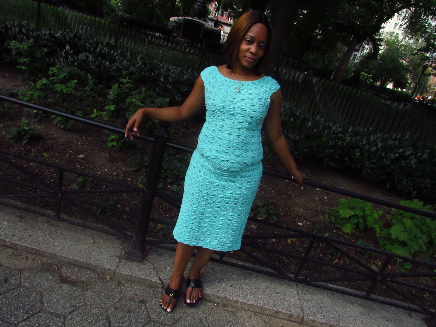 Knitted skirt set.