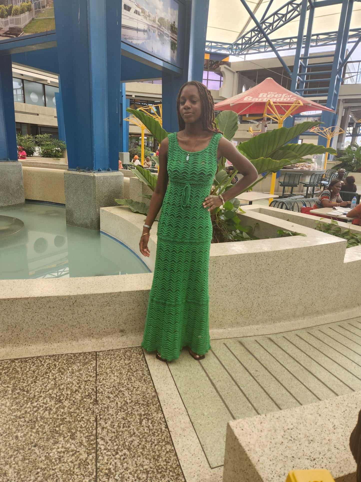 Emerald long dress with a flair.