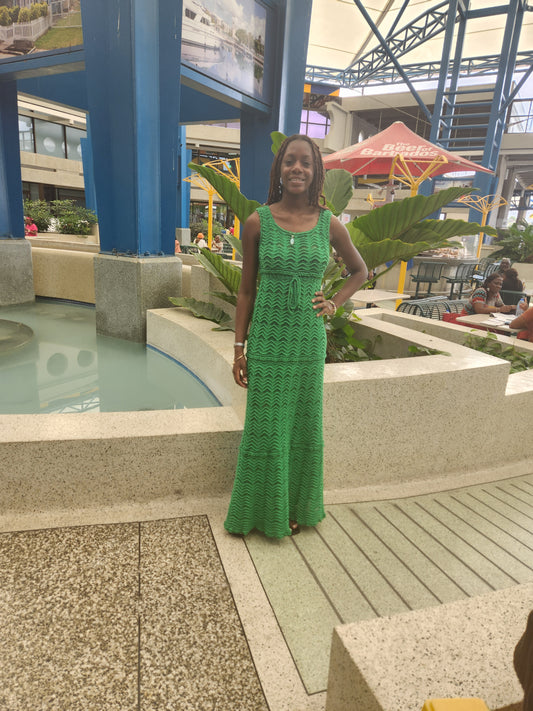 Emerald long dress with a flair.