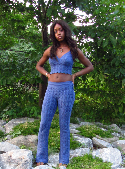 Knitted flare pants set.