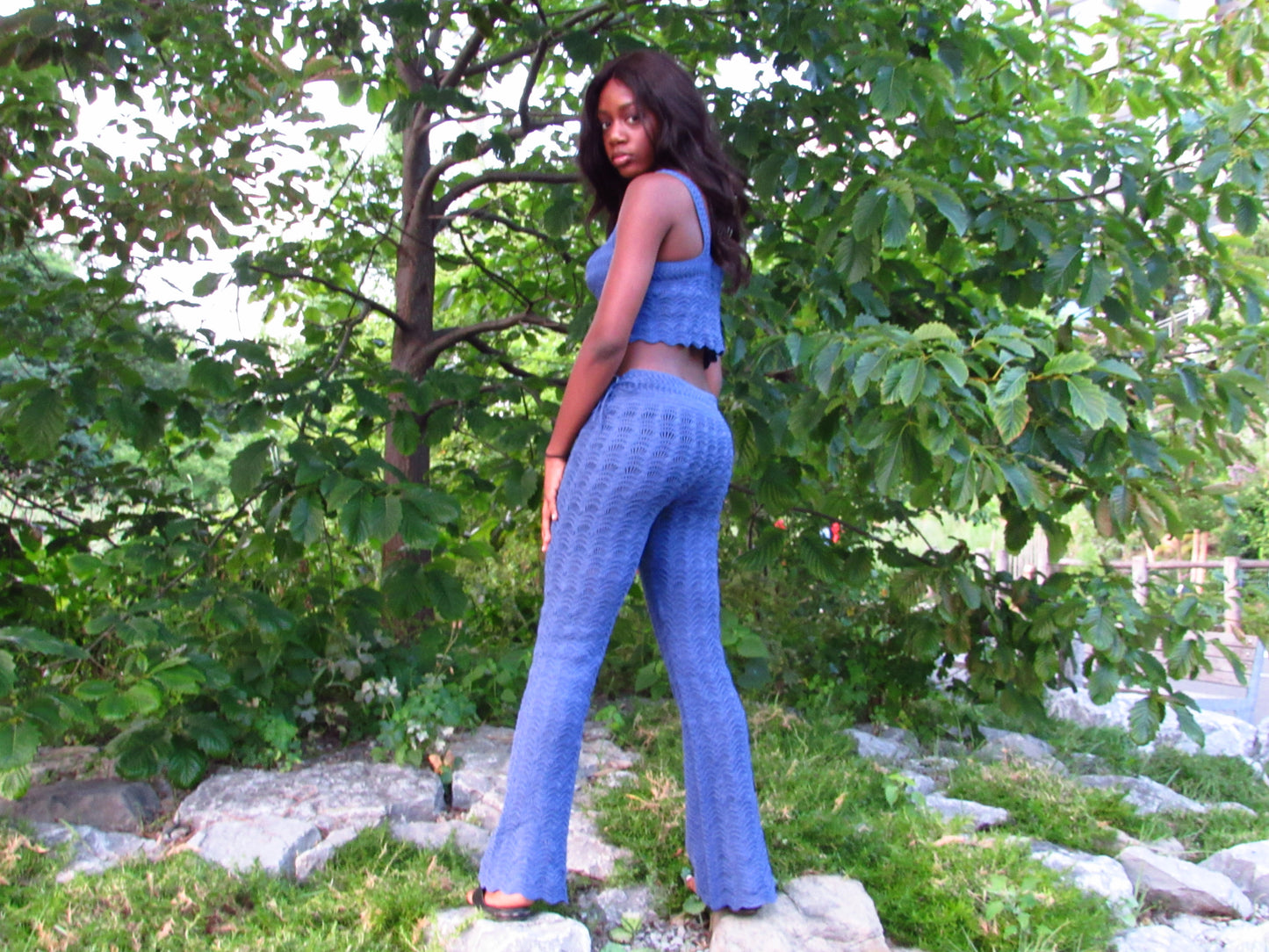 Knitted flare pants set.