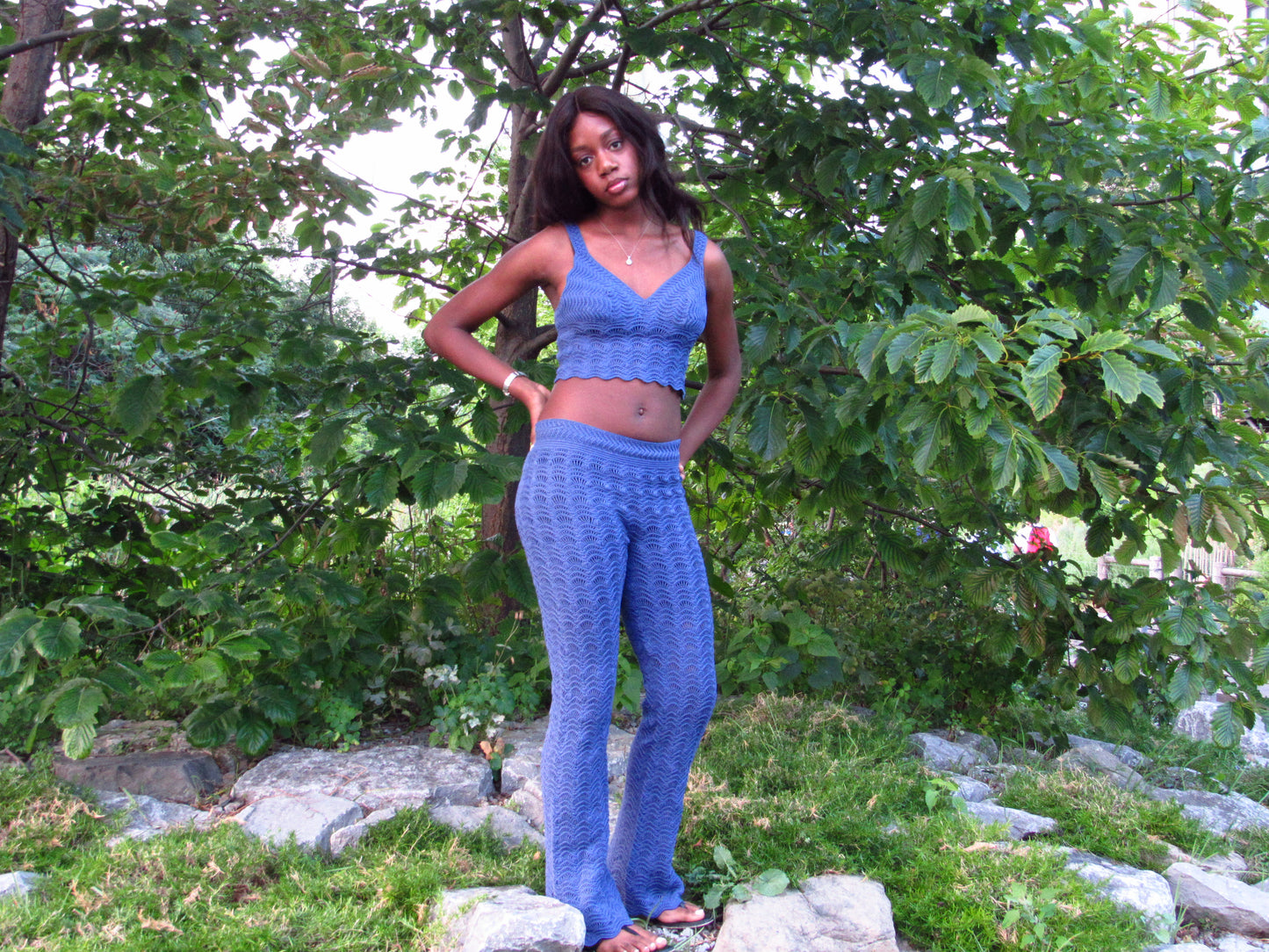 Knitted flare pants set.